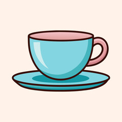 Stylized Cartoon Tea Cup and Saucer on a Plain Light Background
