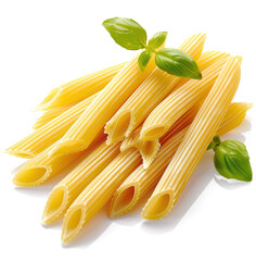 Colorful pasta with fresh basil leaves