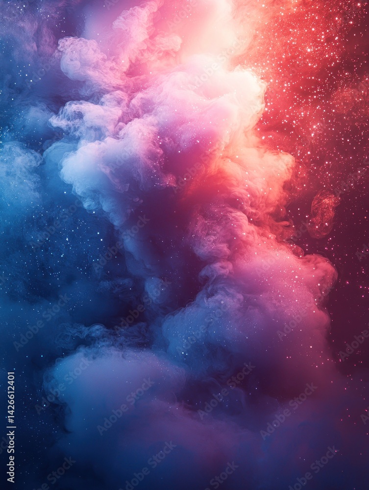 Poster abstract nebula cloud in space with blue and red color swirls