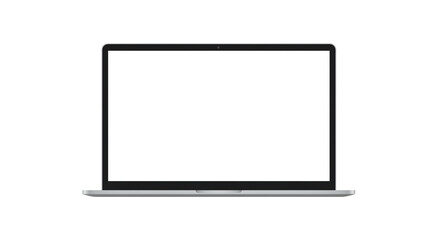 Sleek silver laptop with a blank white screen for customizable content and digital productivity solutions.