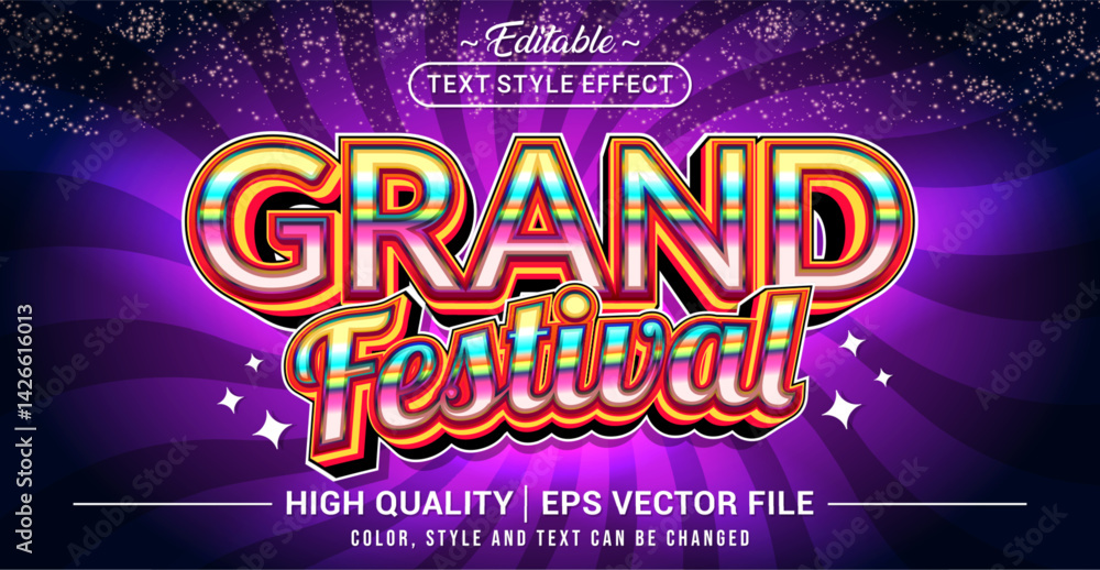 Poster editable text style effect - grand festival text style theme. vector text style illustration templat