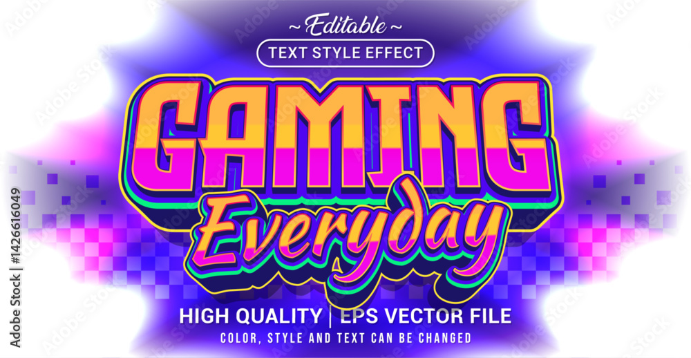 Poster Editable text style effect - Gaming Everyday text style theme. Vector text style illustration template.