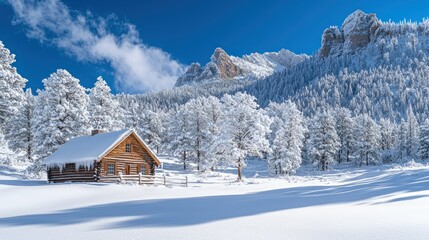 Snowy Cabin in Mountain Valley