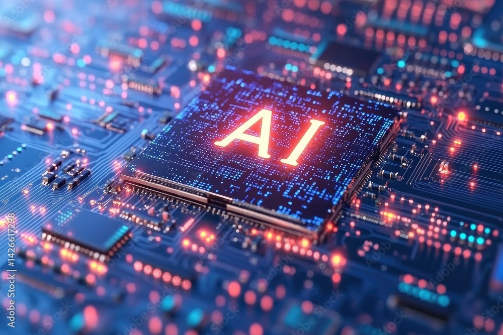 Aufkleber glowing ai processor on circuit board