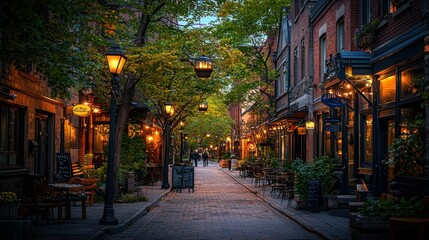 Obraz premium Autumn Evening Stroll Down a Quaint European Alley