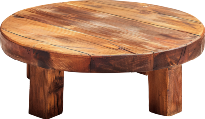 Rustic round wooden coffee table