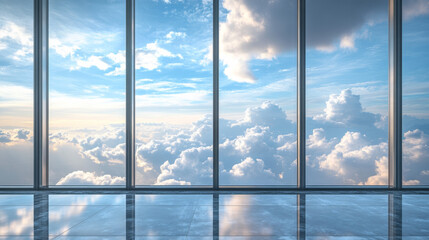 Fototapeta premium Breathtaking outdoor sky and clouds visible through expansive floor-to-ceiling windows