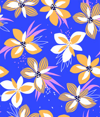 Obraz premium soft flower print. seamless background. blossom pattern on a light background with a wild flowers of different sizes artwork for tattoo, fabrics, souvenirs, packaging, greeting cards