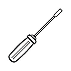Flat head screwdriver outline isolated on white background for construction or repair work