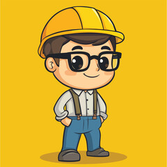 Architect man mascot cute cartoon no details solid background bright