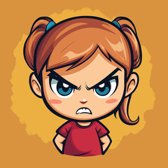 angry girl mascot cute cartoon no details solid background bright