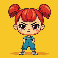 angry girl mascot cute cartoon no details solid background bright