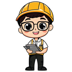 Architect man mascot cute cartoon no details solid background bright