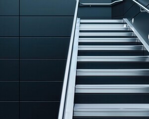 Obraz premium Industrialstyle stainless steel stairs with exposed metal framework, floating treads, and bold contemporary lines