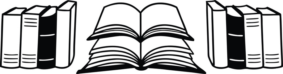 Book Line art silhouette vector set. academy  open book outline multipul style for your unique design.
