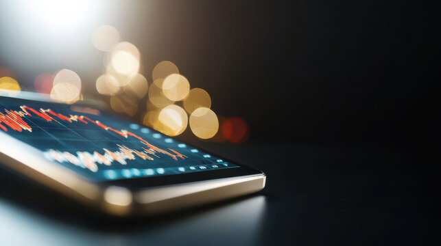 A smartphone displaying a stock market crash with red line chart against a blurry background represents financial loss and market downturn in modern economy.