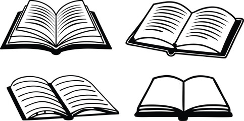 Book Line art silhouette vector set. academy  open book outline multipul style for your unique design.