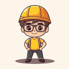 Architect man mascot cute cartoon no details solid background bright