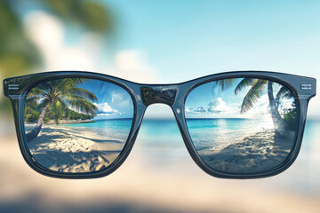 Reflecting paradise through stylish glasses at a tropical beach retreat