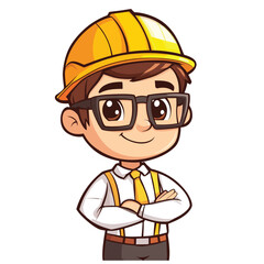 Architect man mascot cute cartoon no details solid background bright