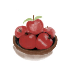 Healthy fresh red apple fruit in a bowl. illustration red apple