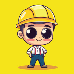 Architect man mascot cute cartoon no details solid background bright