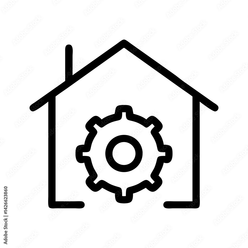 Poster smart home settings configuration icon for automation and real estate technology - flat stroke icon 