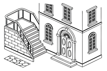 100 Minimalist architectural elements, black and white icons, isometric shapes, stairs, columns, arches, windows, doorways, geometric patterns, 3D cubes, simple line drawings, architectural symbols, a