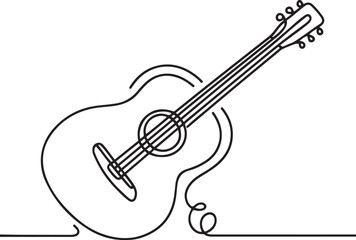 Continuous line drawing of an acoustic guitar