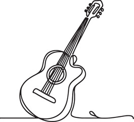 Fototapeta premium Line art illustration of acoustic guitar with continuous line drawing
