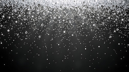 Horizontal silver glitter festive confetti isolated on transparent background. Silver glitter falling dust particles. Luxury confetti dots rain. Magic party border. Holiday decoration design