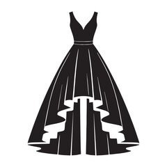 Romantic High-Low Dress silhouette, soft cascading layers – High-Low Dress illustration – Minimalist High-Low Dress vector – Ladies dress silhouette

