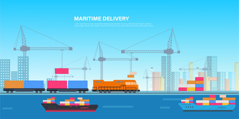 container ship in port import cargo for international trade © biswas