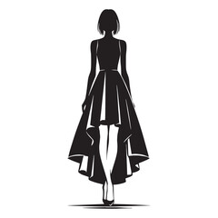 Sophisticated High-Low Dress silhouette, drama in every step – High-Low Dress illustration – Minimalist High-Low Dress vector – Ladies dress silhouette

