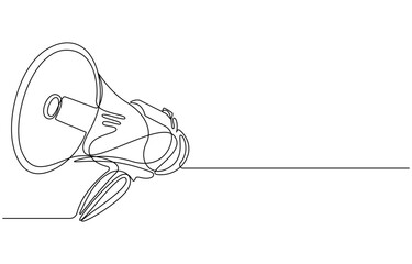 Line art megaphone announcement, one continuous single line drawing speaker megaphone