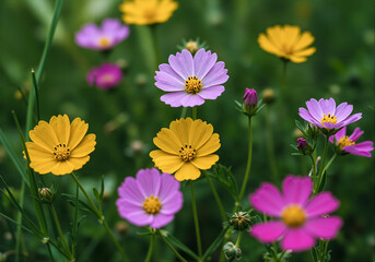 Vibrant Summer Wildflowers Blooming Meadow Close Up