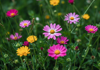Vibrant Summer Wildflowers Blooming Meadow Close Up