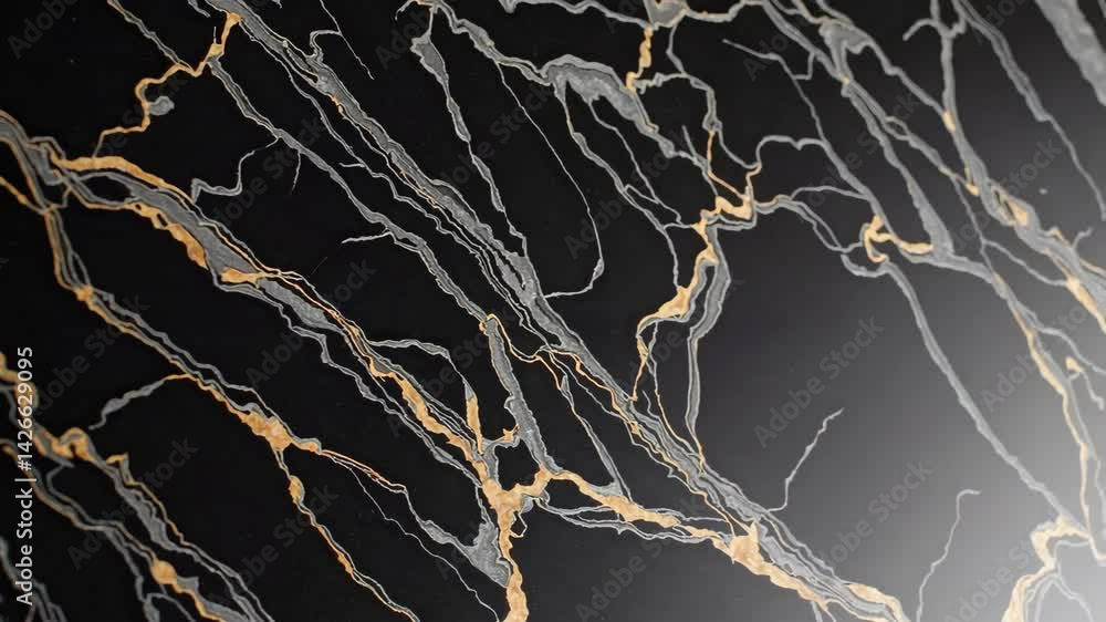 Poster dramatic marble veining with intrikittene gold and white patterns in dynamic light transition