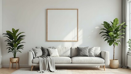 Blank Wall Art Mockup in Scandinavian Living Room Interior