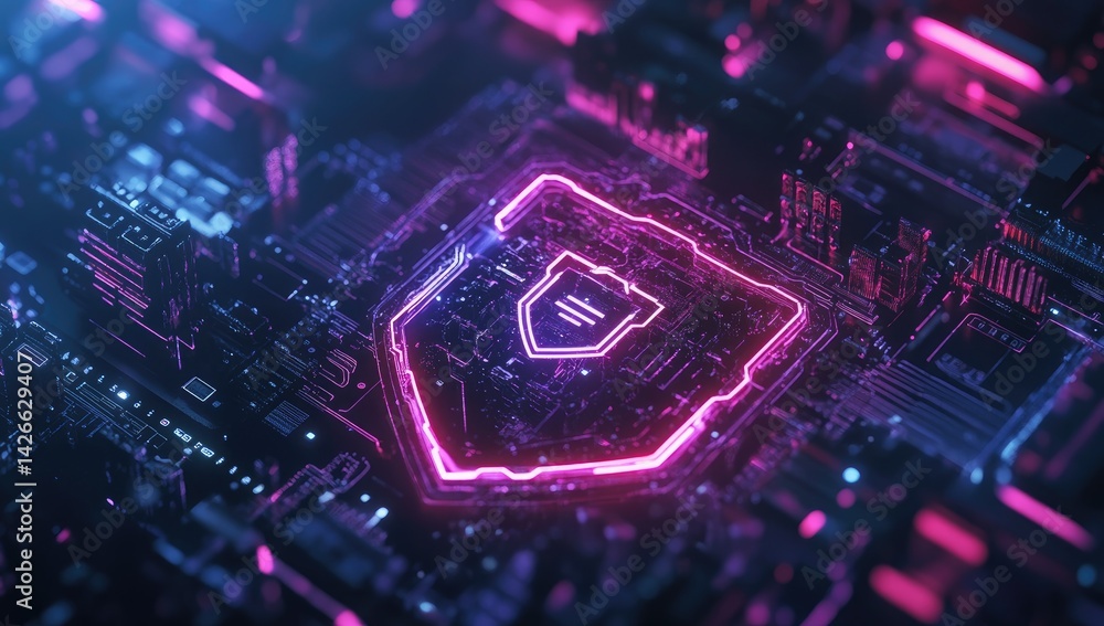 Poster glowing hexagonal circuit board abstract digital art