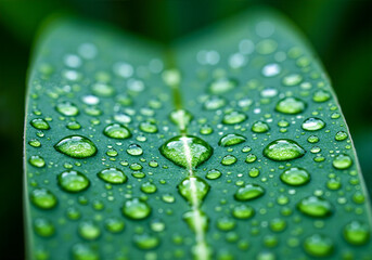 Close Up Water Droplets Green Leaf Nature Macro