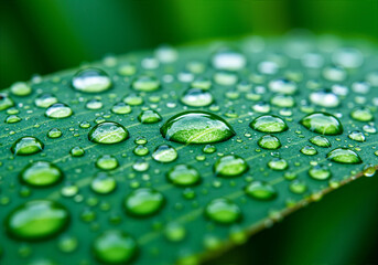 Close Up Water Droplets Green Leaf Nature Macro