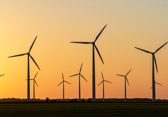 Wind Turbines Field Sunset Sustainable Energy Source