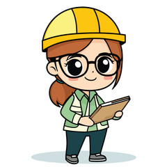 Architect woman mascot cute cartoon no details solid background bright