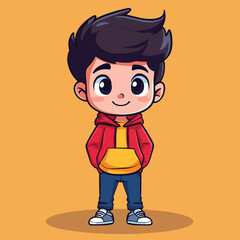 Artist boy mascot cute cartoon no details solid background bright