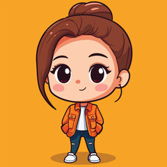 Artist girl mascot cute cartoon no details solid background bright