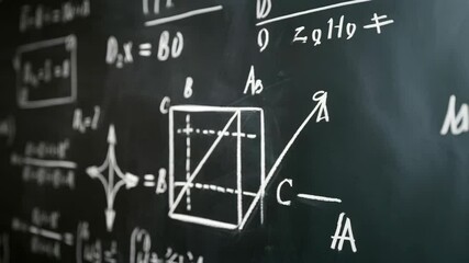 Mathematical formulas and geometric shapes drawn on chalkboard, illustrating educational concepts - Powered by Adobe