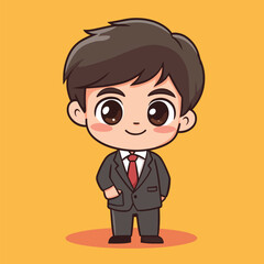 Banker boy mascot cute cartoon no details solid background bright