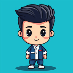 Barber boy mascot cute cartoon no details solid background bright