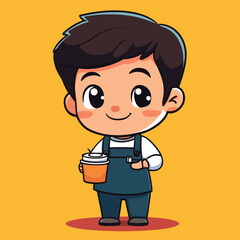 Barista boy mascot cute cartoon no details solid background bright 